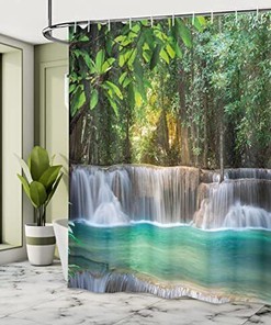 Heaven Like Waterfall Landscape Shower Curtain - Majestic River Bathroom Decor