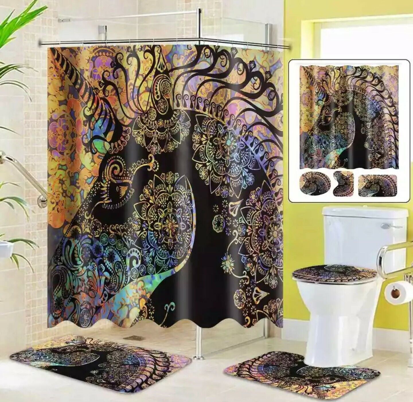 Heavenly Horse Unicorn Shower Curtain Set - the Ideal Addition to Your Bathroom
