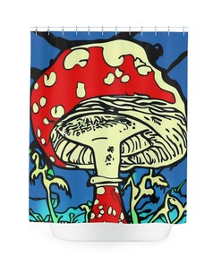 Heavy Duty Bath Curtains with Magic Mushrooms Pattern - For Unique and Decorative Bathroom Privacy.