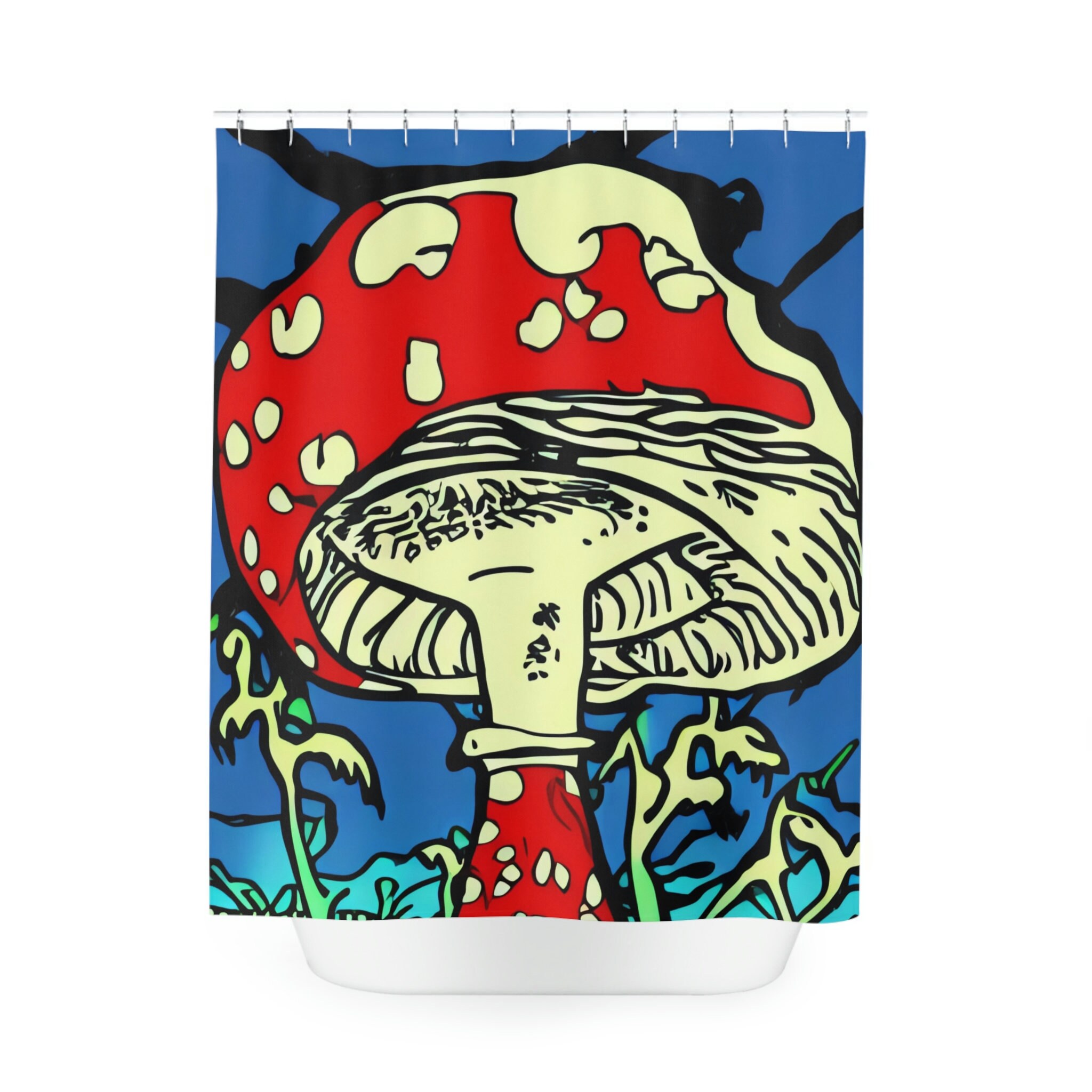 Heavy Duty Bath Curtains with Magic Mushrooms Pattern - For Unique and Decorative Bathroom Privacy.