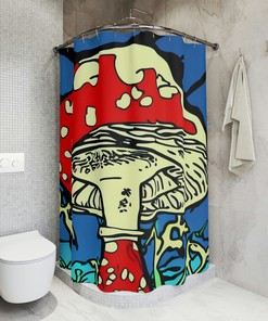 Heavy Duty Bath Curtains with Magic Mushrooms Pattern - For Unique and Decorative Bathroom Privacy.