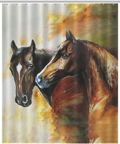 Heavy Duty Bath Curtains with Oil Painting Horses Print for Bathroom Shower - Unbranded