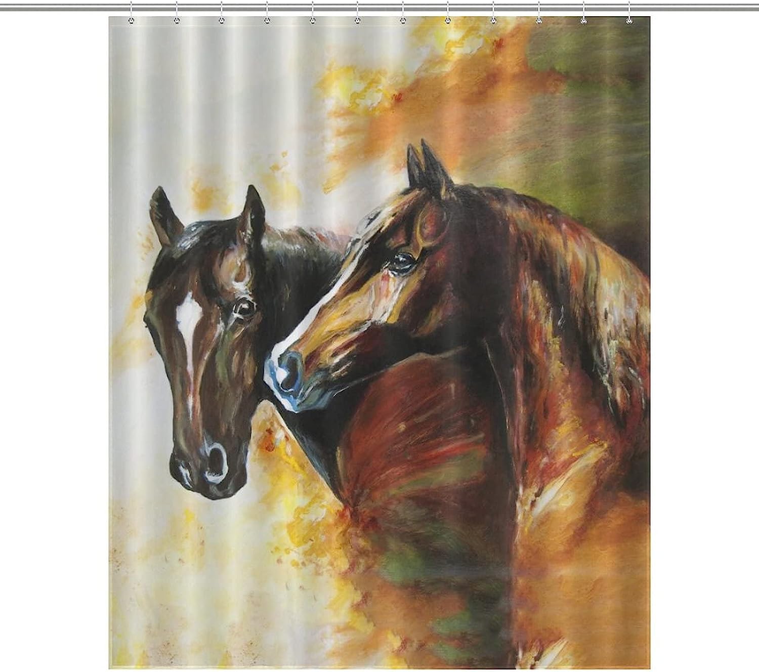 Heavy Duty Bath Curtains with Oil Painting Horses Print for Bathroom Shower - Unbranded