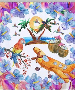 Heavy Duty Hawaii Beach Palm Tree Parrot Shower Curtain Waterproof