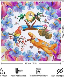 Heavy Duty Hawaii Beach Palm Tree Parrot Shower Curtain Waterproof