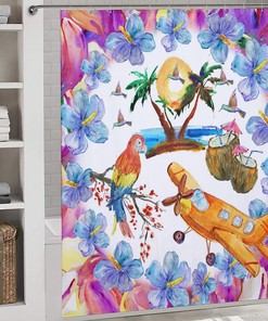 Heavy Duty Hawaii Beach Palm Tree Parrot Shower Curtain Waterproof