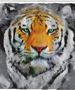 Heavy Duty Waterproof Fabric Bath Shower Curtain with Tiger Face Oil Painting for Home Decoration - Unbranded