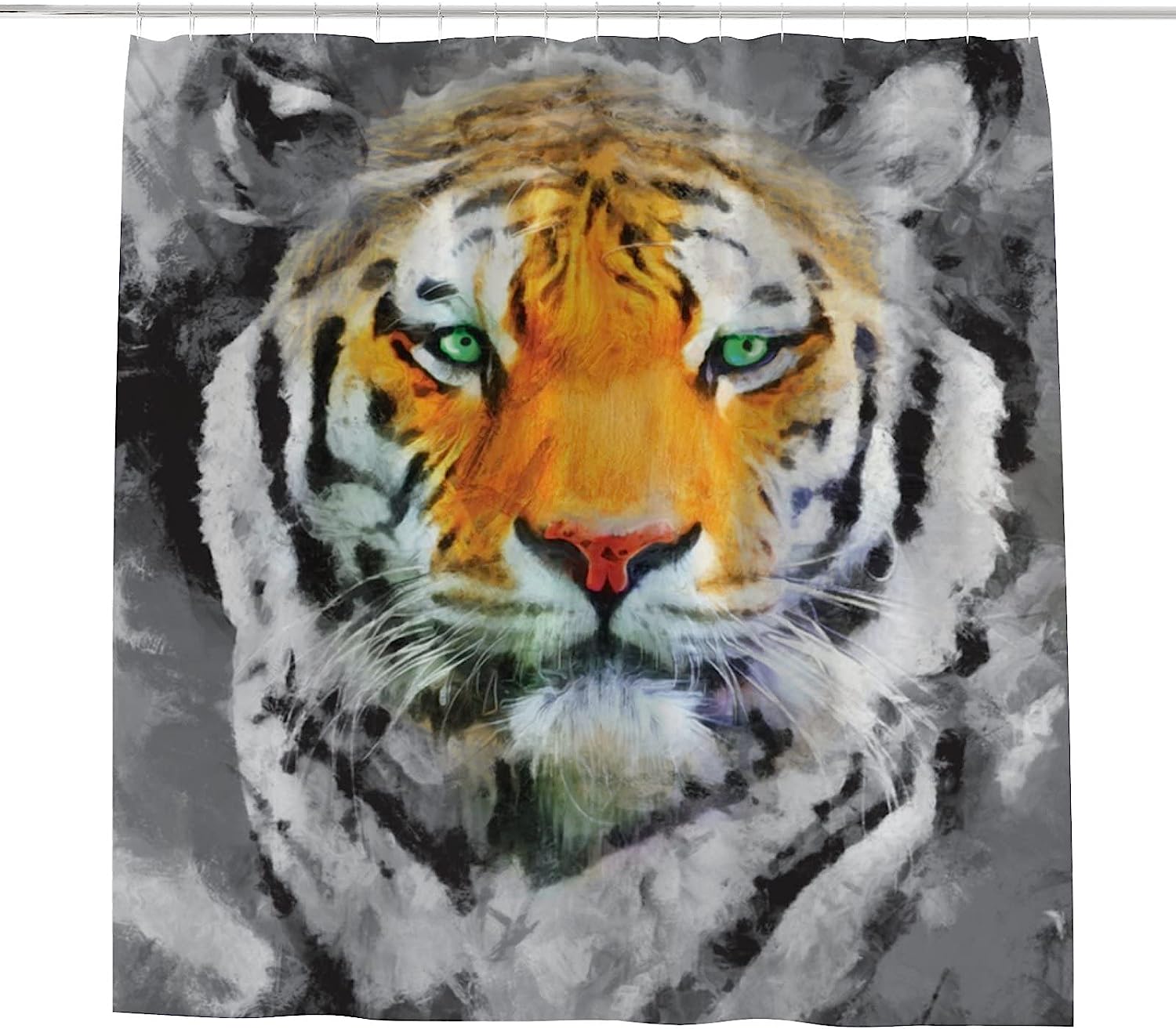 Heavy Duty Waterproof Fabric Bath Shower Curtain with Tiger Face Oil Painting for Home Decoration - Unbranded