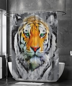 Heavy Duty Waterproof Fabric Bath Shower Curtain with Tiger Face Oil Painting for Home Decoration - Unbranded