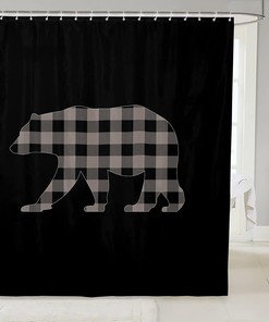 Heavy Fabric Shower Curtain With Bear Pattern Print, Perfect For Vintage Or Rustic Bathroom Decor