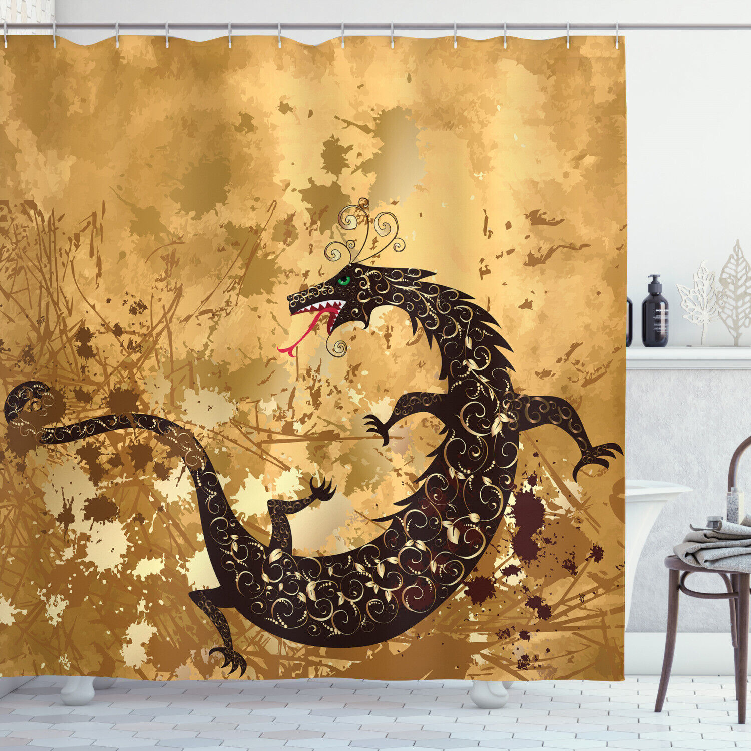 Heavyweight Waves Asian Dragon Shower Curtain For A Dramatic Bathroom