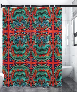 Heavyweight Waves Chinese Red Teal Luxury Dragon Shower Curtain For A Bold Bathroom