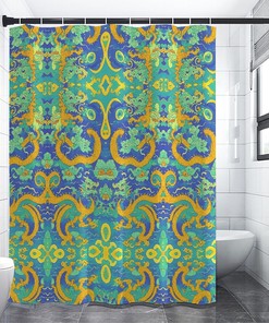 Heavyweight Waves Japanese Green Blue Luxury Dragon Shower Curtain For A Sophisticated Bathroom