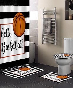 Hello Basketball Black and White Stripe Vintage Shower Curtain