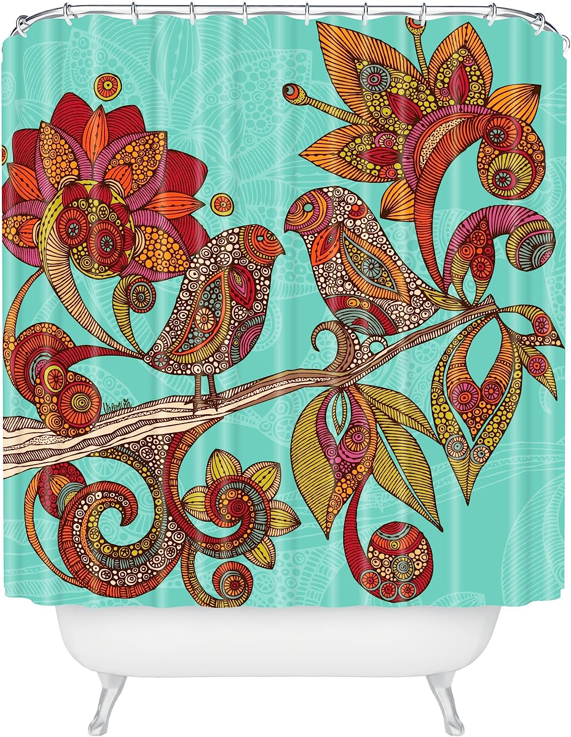 Hello Birds Shower Curtain By Valentina Ramos - A Bright And Playful Print For Your Bathroom