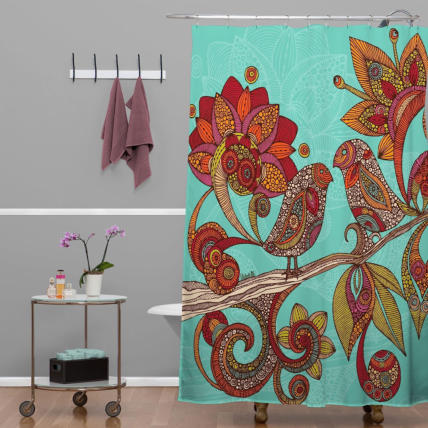 Hello Birds Shower Curtain By Valentina Ramos - A Bright And Playful Print For Your Bathroom - Image 2