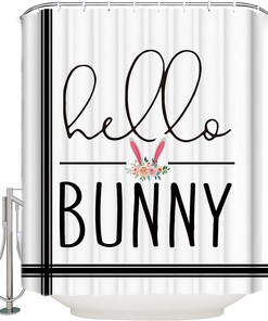 Hello Bunny Black Stripes Shower Curtain - Farmhouse Bathroom Decor