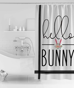 Hello Bunny Black Stripes Shower Curtain - Farmhouse Bathroom Decor