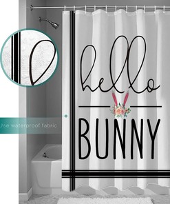 Hello Bunny Black Stripes Shower Curtain - Farmhouse Bathroom Decor
