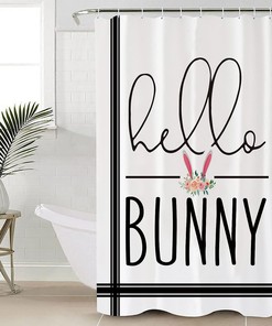 Hello Bunny Black Stripes Shower Curtain - Farmhouse Bathroom Decor