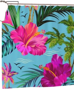 Hello Hawaii Shower Curtain - Printed No-Clear Fabric Rust-Resistant Grommets For Your Bathroom Decor