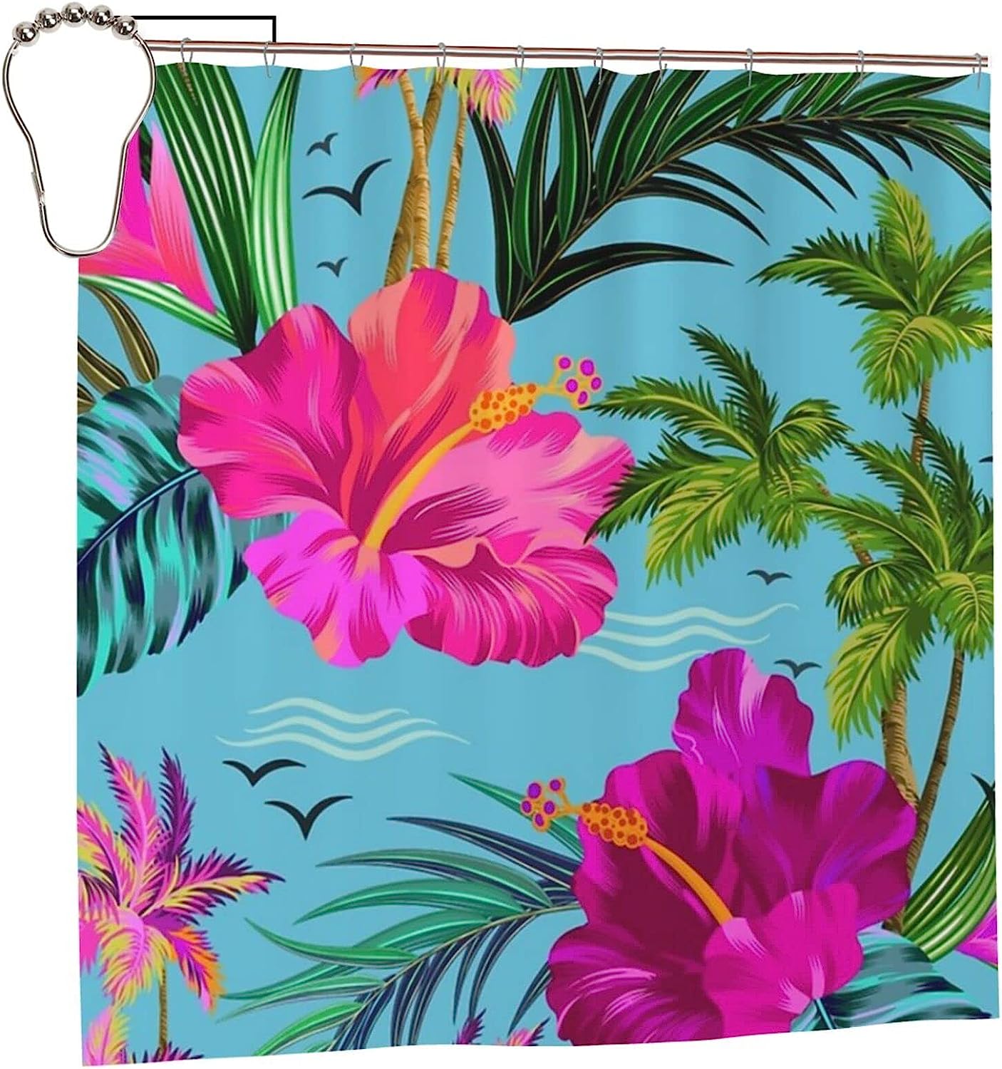 Hello Hawaii Shower Curtain - Printed No-Clear Fabric Rust-Resistant Grommets For Your Bathroom Decor
