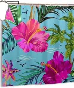 Hello Hawaii Shower Curtain - Printed No-Clear Fabric Rust-Resistant Grommets For Your Bathroom Decor