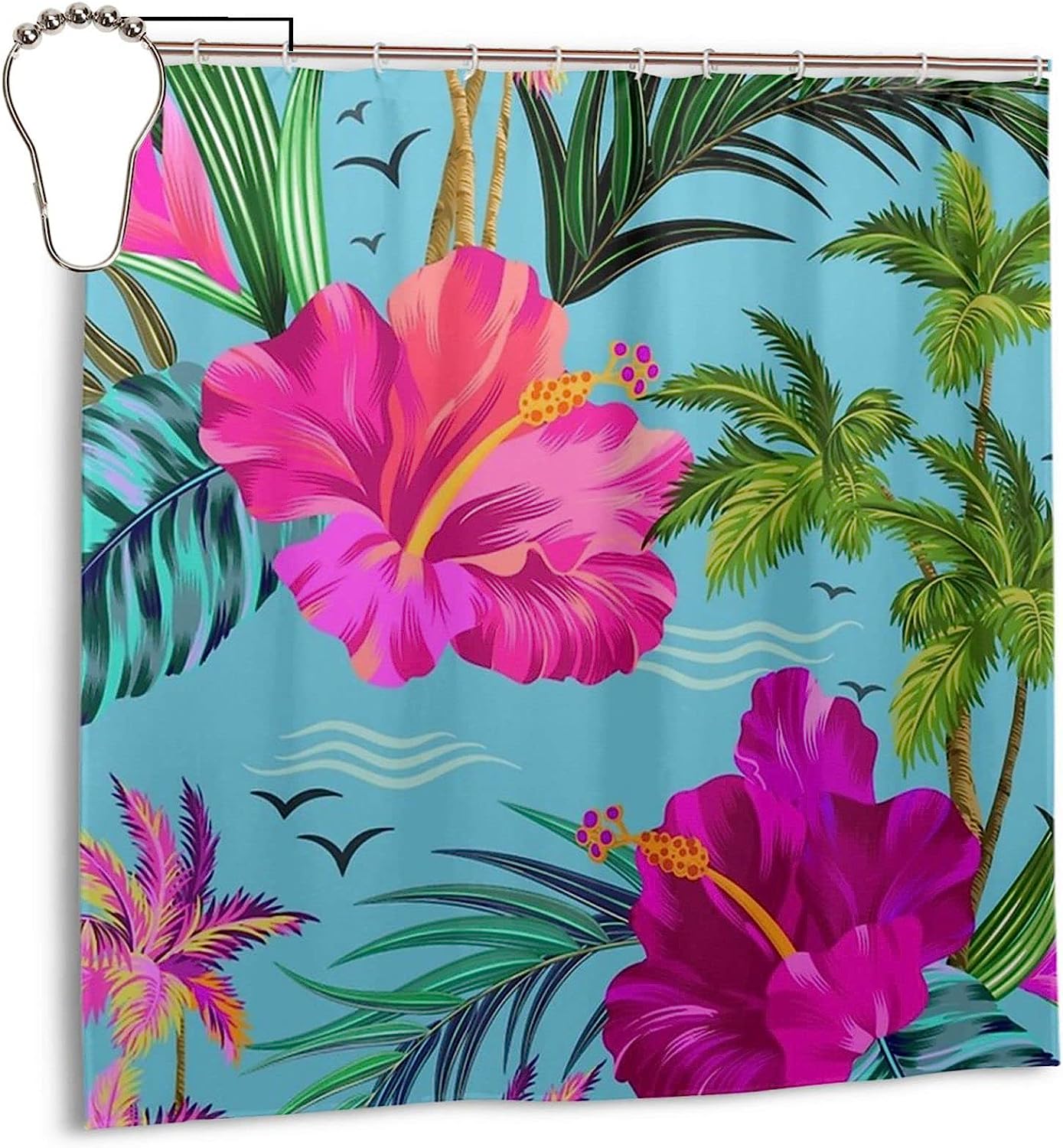 Hello Hawaii Shower Curtain - Printed No-Clear Fabric Rust-Resistant Grommets For Your Bathroom Decor