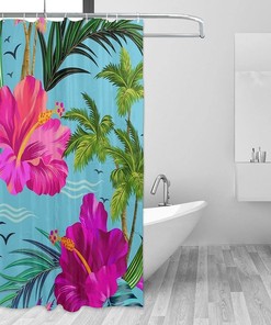 Hello Hawaii Shower Curtain - Printed No-Clear Fabric Rust-Resistant Grommets For Your Bathroom Decor