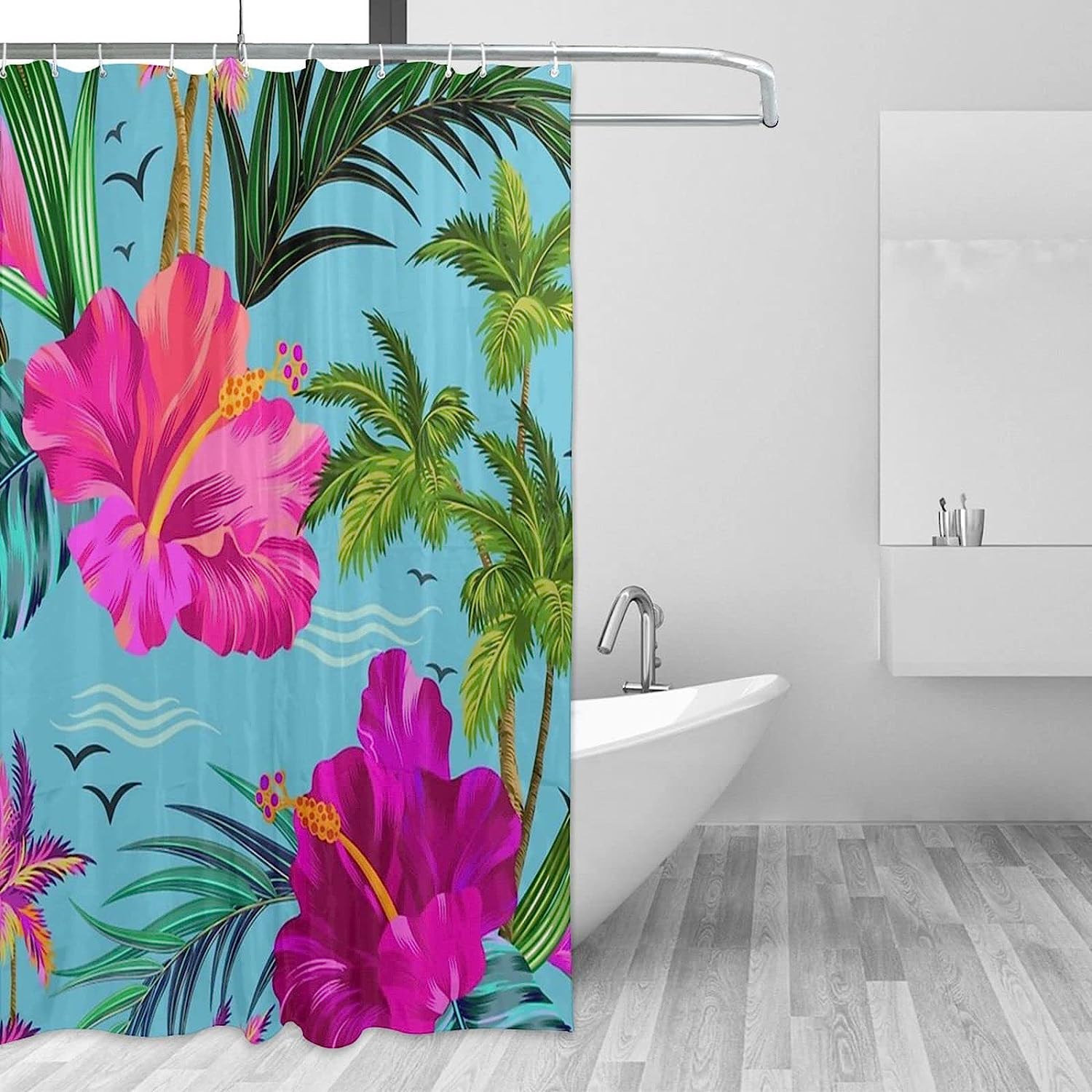 Hello Hawaii Shower Curtain - Printed No-Clear Fabric Rust-Resistant Grommets For Your Bathroom Decor