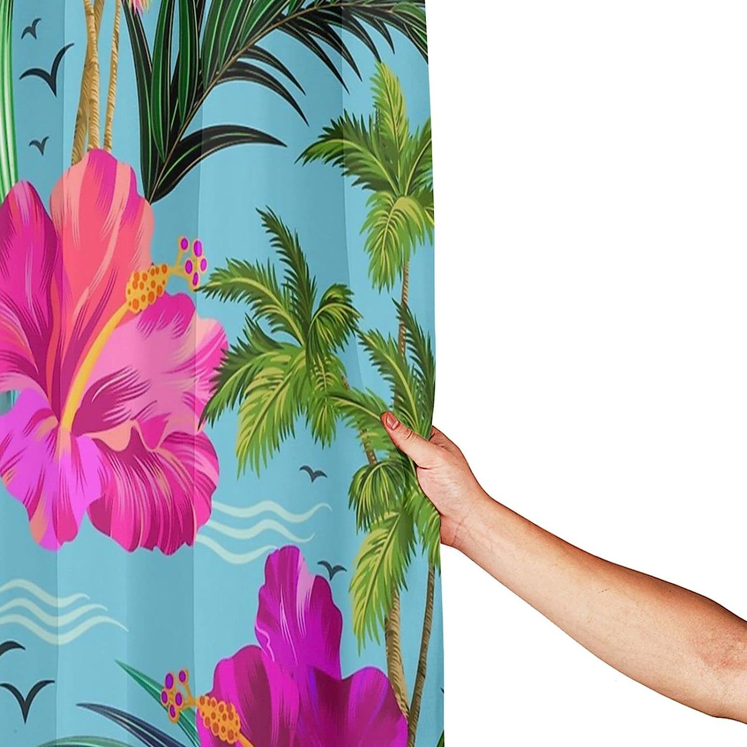 Hello Hawaii Shower Curtain - Printed No-Clear Fabric Rust-Resistant Grommets For Your Bathroom Decor