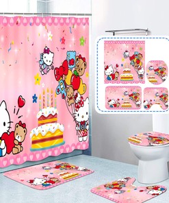 Hello Kitty Birthday Cake Shower Curtain For Kids Bathroom - Waterproof Fabric