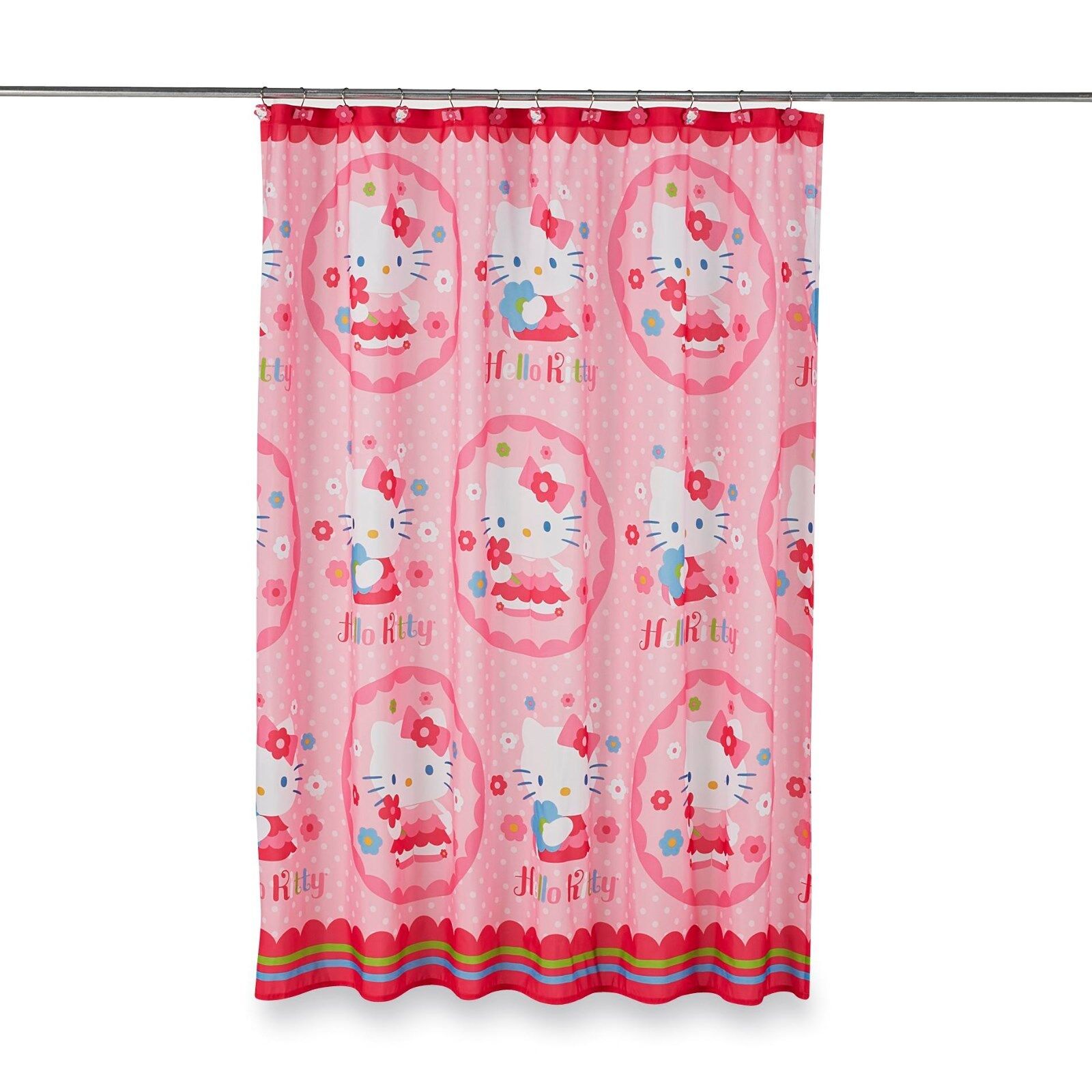 Hello Kitty Fabric Shower Curtain HN010K with Cute Cat Cartoon Design