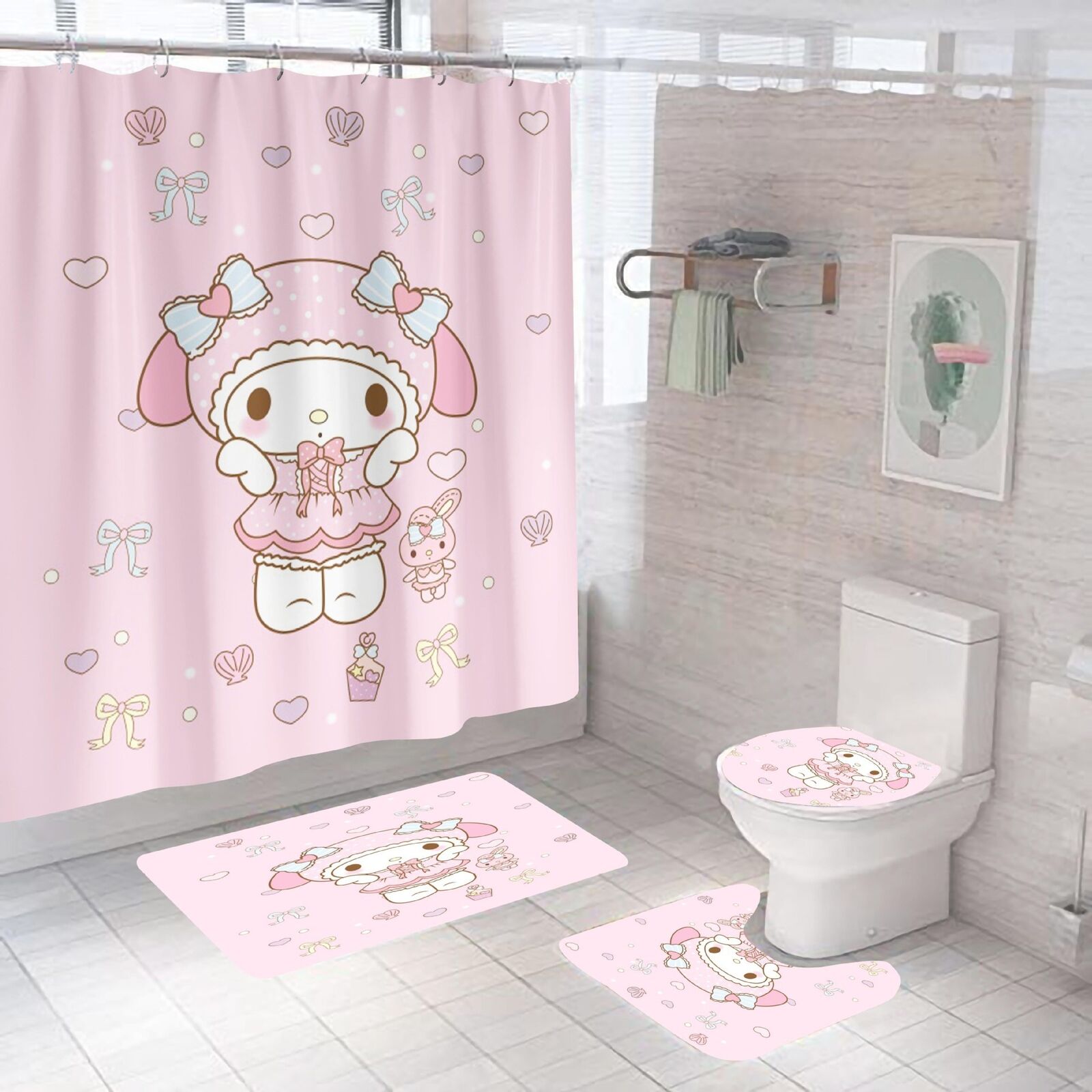 Hello Kitty Rabbit Shower Curtain for Cute and Girly Bathroom Decor