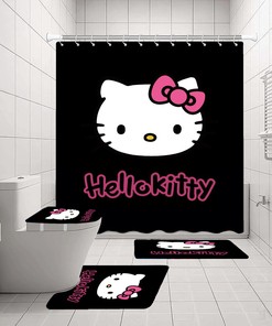 Hello Kitty Shower Curtain - Cute And Waterproof Black Bathroom Curtain For Kids