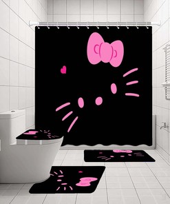Hello Kitty Shower Curtain - Cute And Waterproof Black Kitten Bathroom Curtain