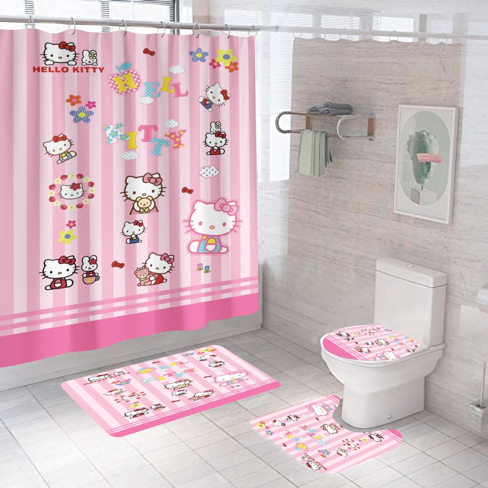 Hello Kitty Waterproof Shower Curtain For Happy Home Bathroom