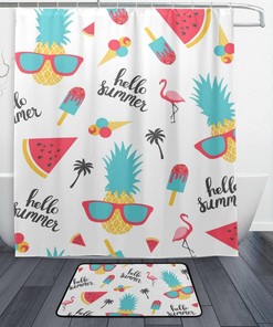 Hello Summer Flamingo Watermelon Shower Curtain, Waterproof Bathroom Decor