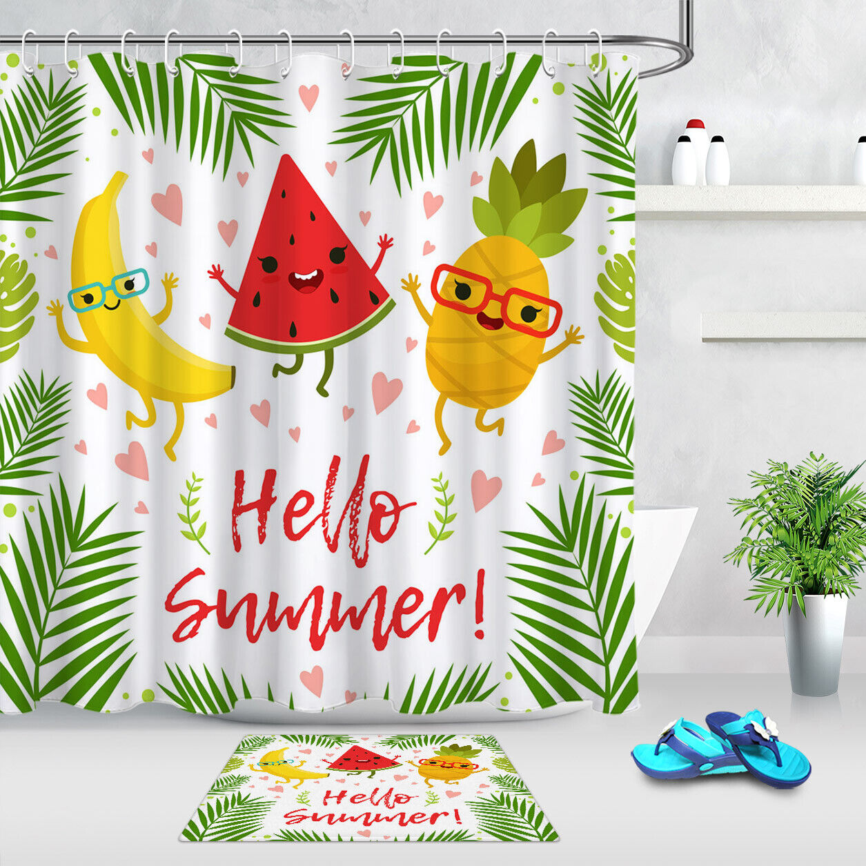 Hello Summer Pineapple Shower Curtain - Fun Bathroom Accessory