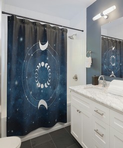 Hemels Gordijn: Moon Phase and Boho Mushroom Shower Curtain for Mystical Bathroom Decor 