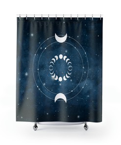 Hemels Gordijn: Moon Phase and Boho Mushroom Shower Curtain for Mystical Bathroom Decor