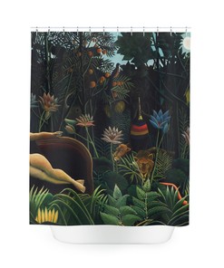 Henri Rousseau Inspired Jungle Motif Shower Curtain for Unique Bathroom Decor 