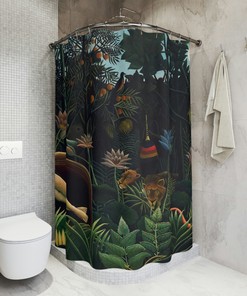 Henri Rousseau Inspired Jungle Motif Shower Curtain for Unique Bathroom Decor