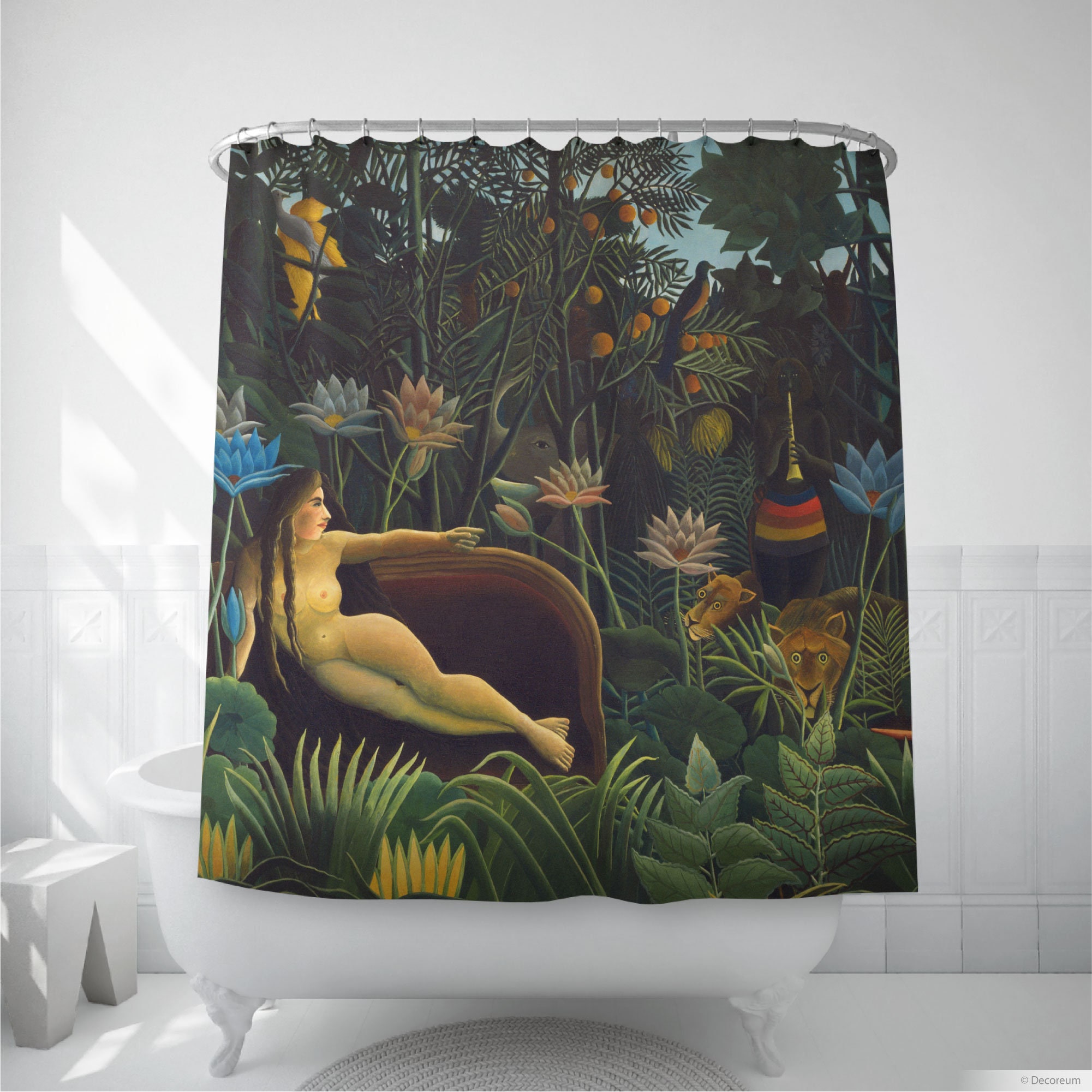 Henri Rousseau'S The Dream Printed Shower Curtain For Tropical Bathroom Decor