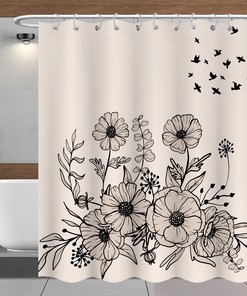 Herbs And Wild Flowers Botanical Vintage Engraving Shower Curtain, Antique And Classic Bathroom Decor