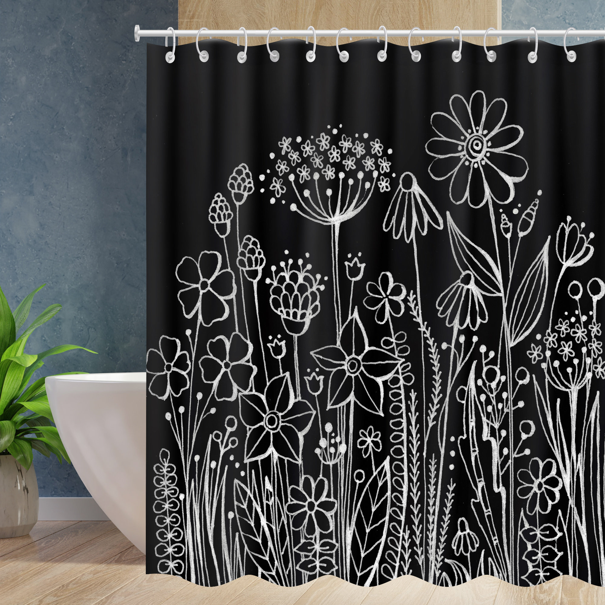 Herbs and Plant inspired Wild Floral Shower Curtain - Modern Fabric Bathroom Basics for Chic Bathroom Decor