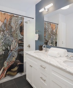 Here Be Dragons Vintage Art Nouveau Illustration Printed Shower Curtain