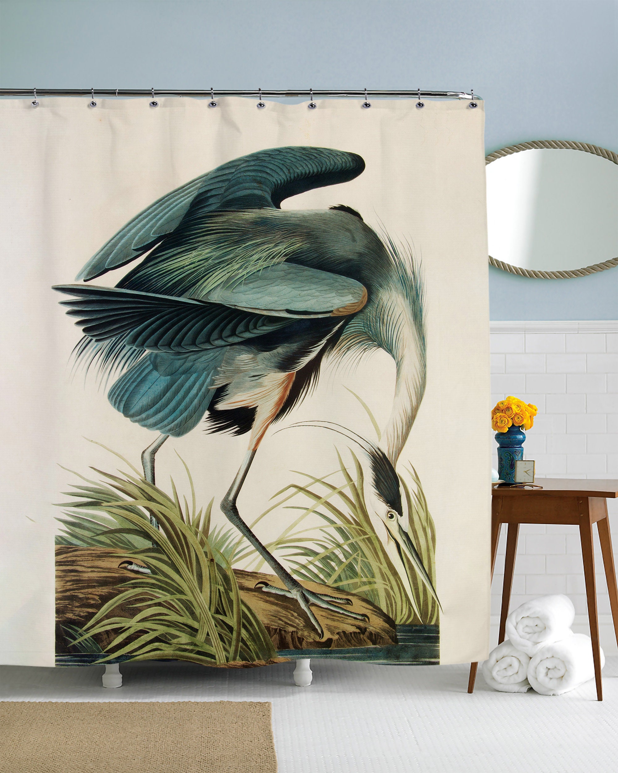 Heron Bird Art Shower Curtain For Animal And Art Lovers Bathroom Decor
