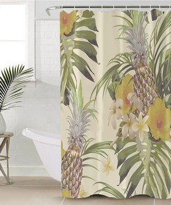 Hibiscus Flowers Palm Leaves Hawaiian Style Shower Curtain