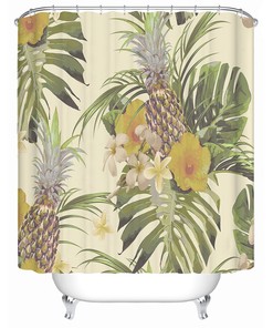 Hibiscus Flowers Palm Leaves Hawaiian Style Shower Curtain